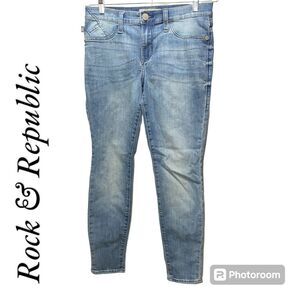 Rock & Republic Kashmiere Denim Stretch Studded Light Wash Skinny Jeans Size 10M